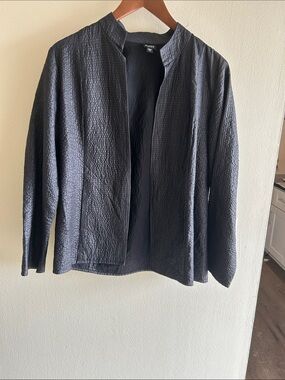 Eileen Fisher Gunmetal Gray Silk Lightweight Topper Coat Jacket